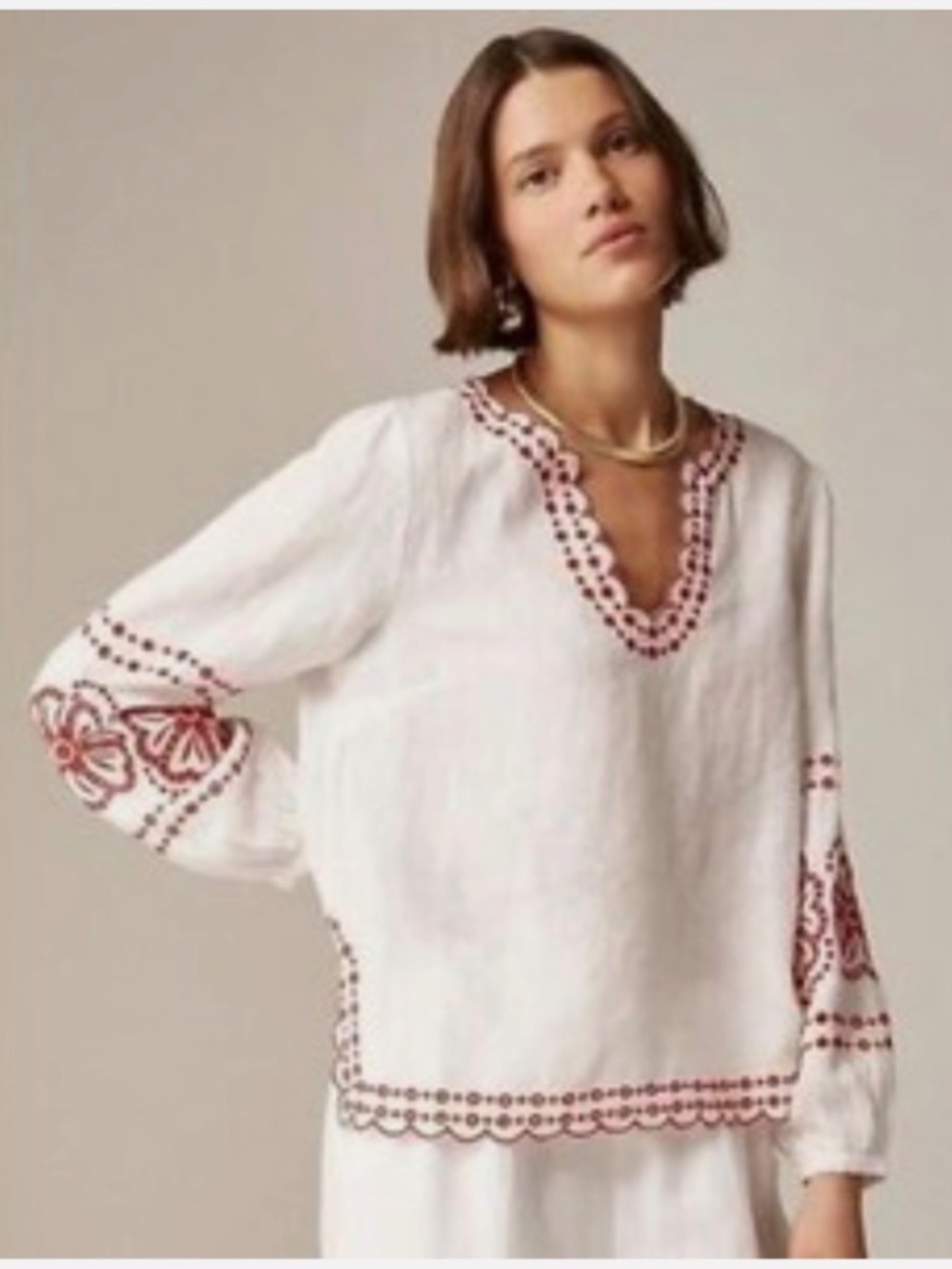 JCREW BUNGALOW EMBROIDERED TOP IN LINEN